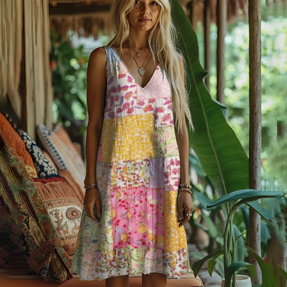 Rustic Floral Print Women's Linen Vest Dress Rustic Floral Print Women's Linen Vest Dress
