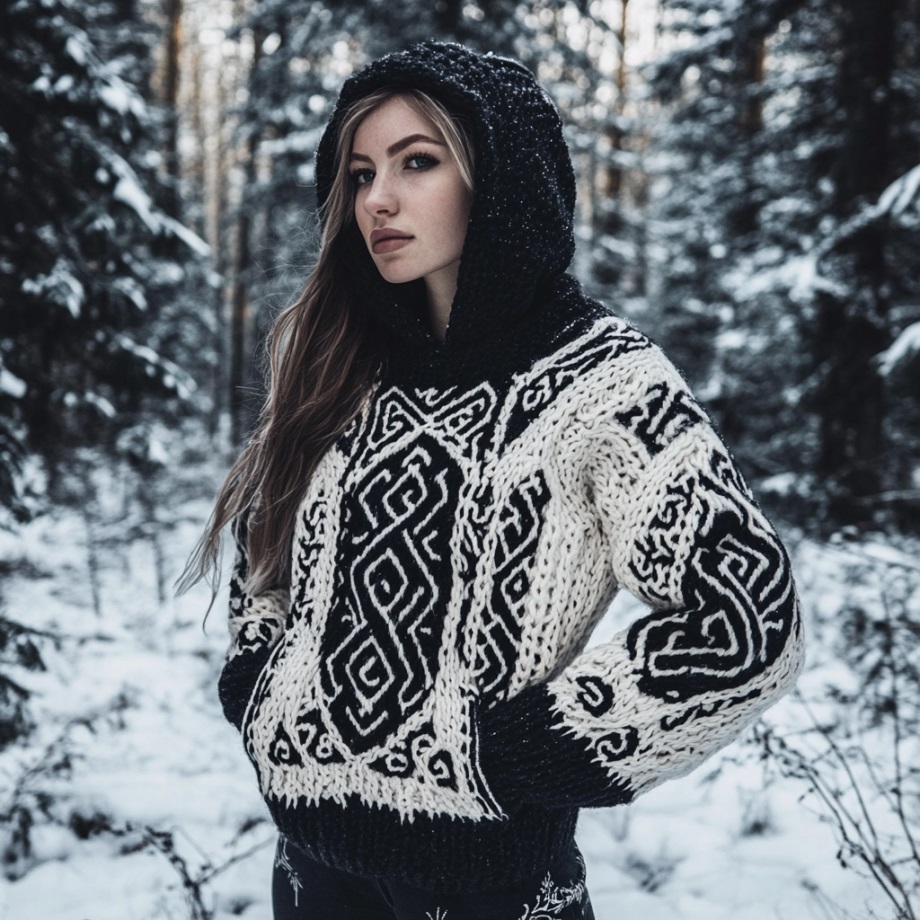 Women's Viking Celtic Knot Vintage Pocket Hooded Sweater Women's Viking Celtic Knot Vintage Pocket Hooded Sweater