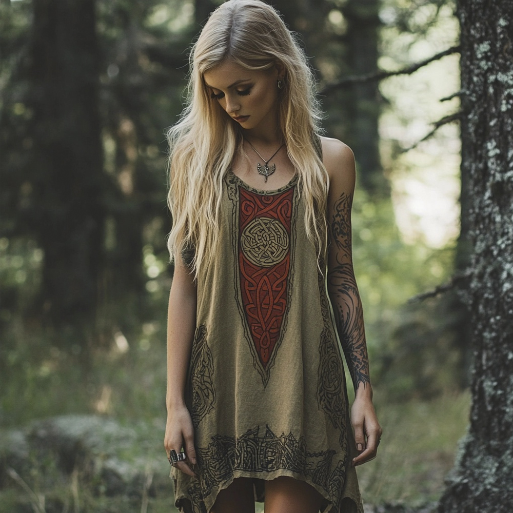 Celtic Vintage Totem Women's Linen Tank Dress Celtic Vintage Totem Women's Linen Tank Dress