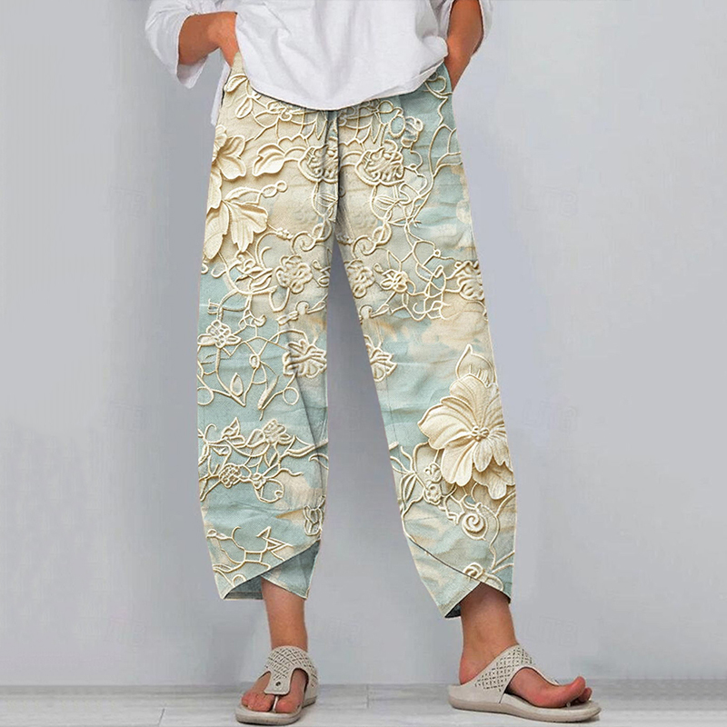 Boho Lace Floral Embroidered Linen Blend Pants Boho Lace Floral Embroidered Linen Blend Pants