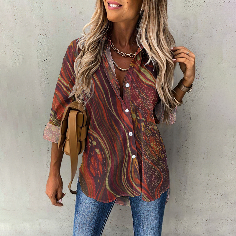 Vintage Polka Dot Wavy Casual Women'S Shirt Vintage Polka Dot Wavy Casual Women'S Shirt