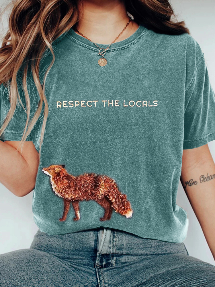 Respect The Locals Fox Fringe Embroidered Washed T Shirt