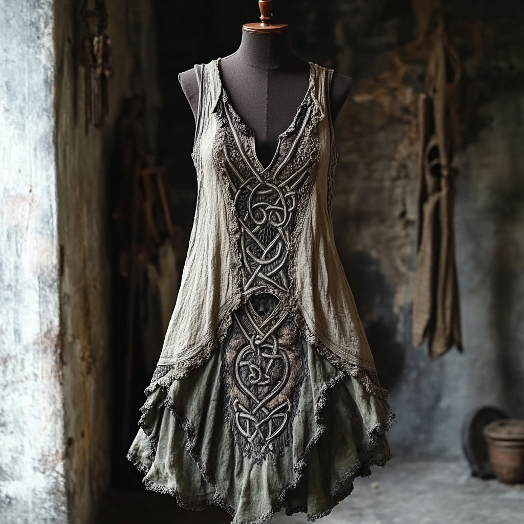 Vintage Tribal Lace Patchwork Comfy Linen Tank Dress Vintage Tribal Lace Patchwork Comfy Linen Tank Dress