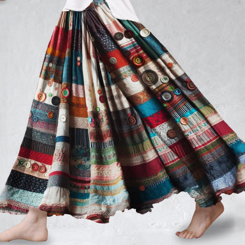 Vintage Boho Colorful Textile Flowy Wide Skirt Vintage Boho Colorful Textile Flowy Wide Skirt