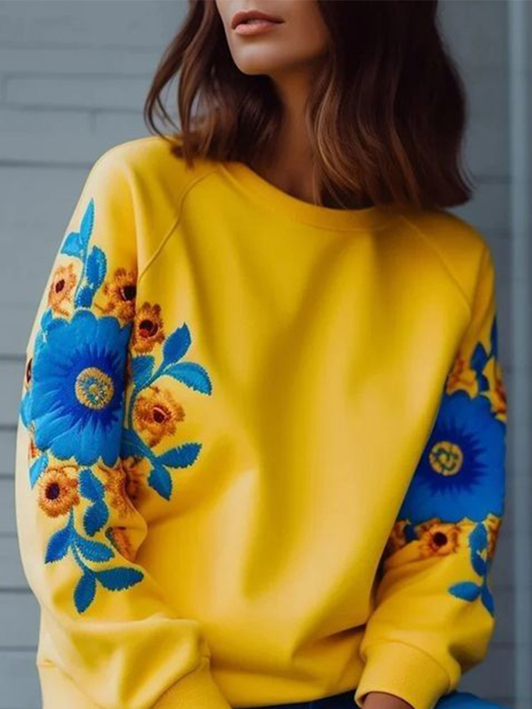 Ukraine Ethnic Floral Contrast Color Sweatshirt