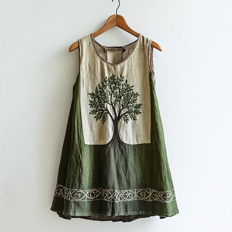 Women's Viking Tree Of Life Celtic Knot Pattern Art Linen Sleeveless Top Women's Viking Tree Of Life Celtic Knot Pattern Art Linen Sleeveless Top