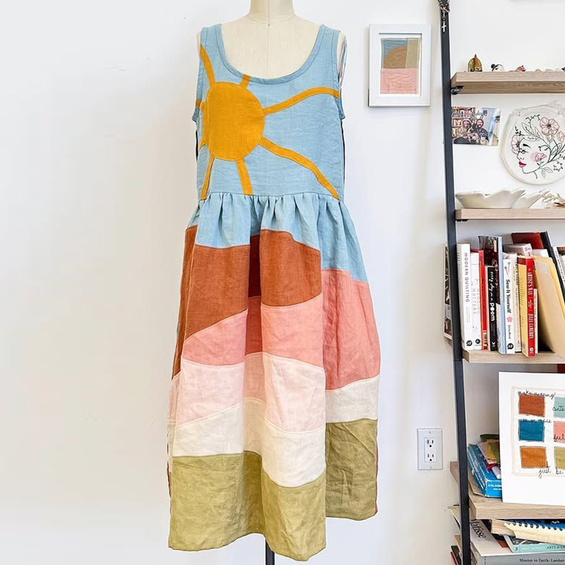Day & Night Contrast Landscape Colorblock Linen Dress Day & Night Contrast Landscape Colorblock Linen Dress