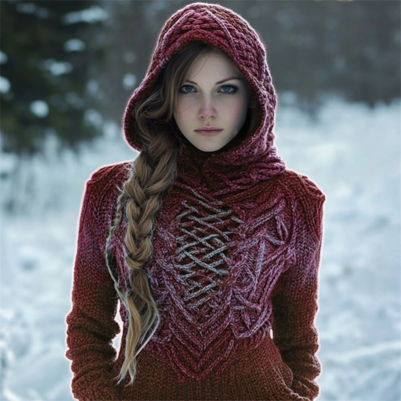 Vintage Celtic Forest Elf Gradient Cozy Hooded Sweater