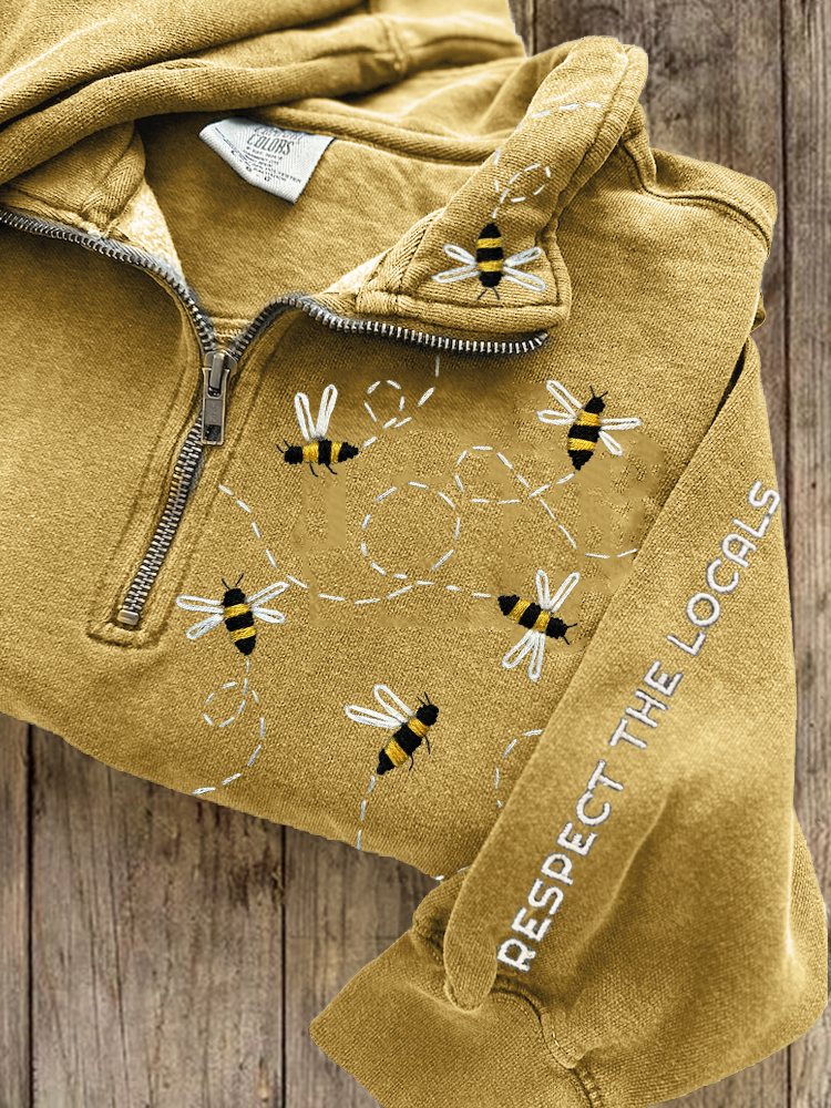 Respect The Locals Flying Bees Embroidered Zip Up Sweatshirt