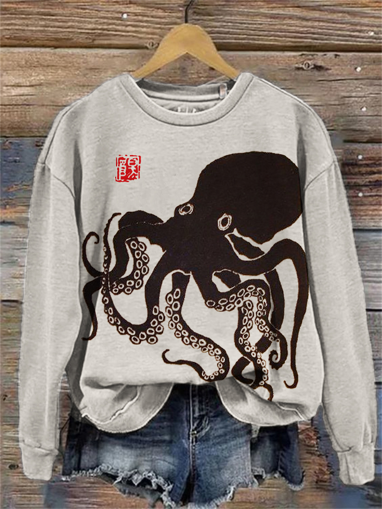 Octopus Lino Art Vintage Sweatshirt