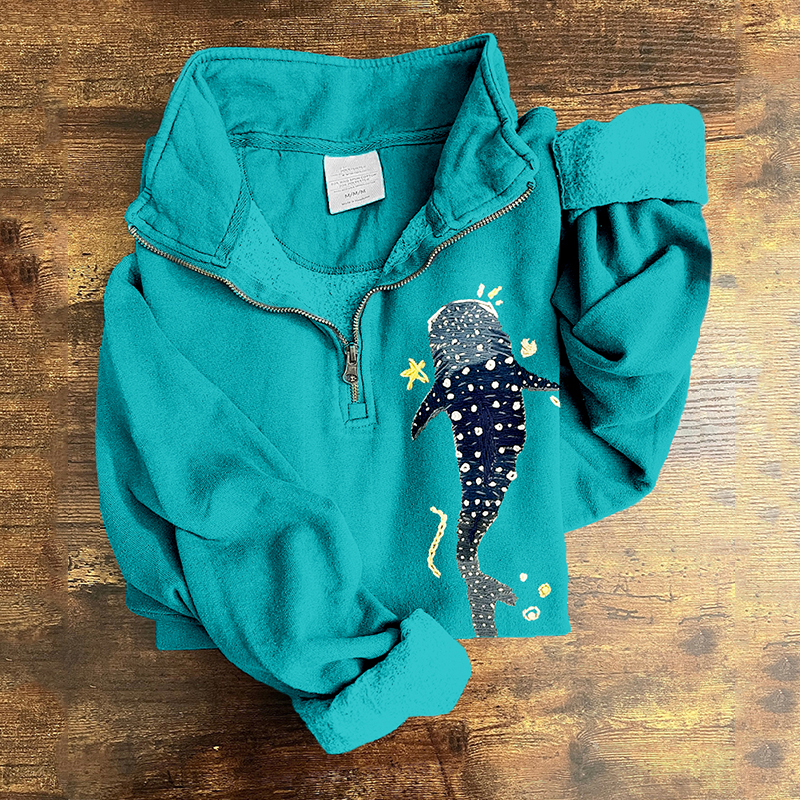 Whale Shark Embroidered Zip Up Comfy Sweatshirt Whale Shark Embroidered Zip Up Comfy Sweatshirt
