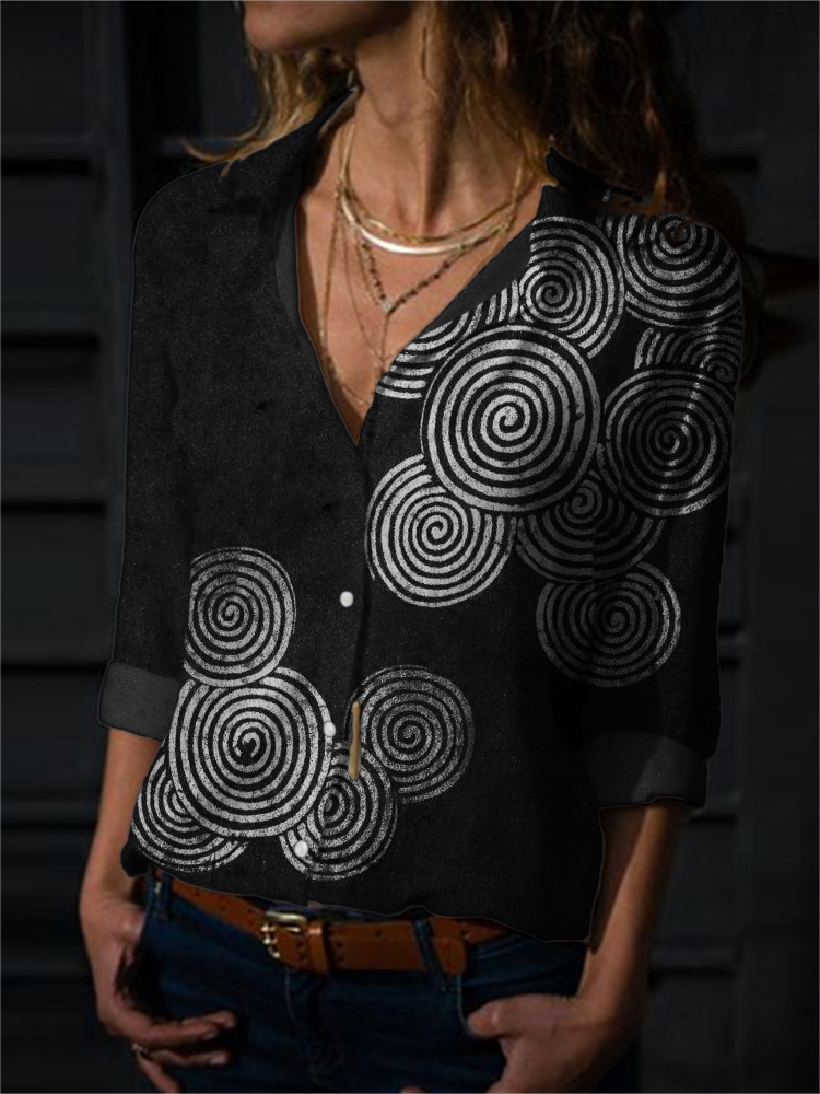 Simple Sea Waves Japanese Lino Art Flowy Blouse Simple Sea Waves Japanese Lino Art Flowy Blouse