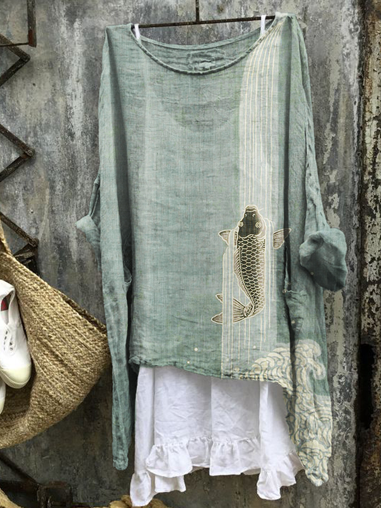 Upstream Carp Japanese Art Linen Blend Tunic