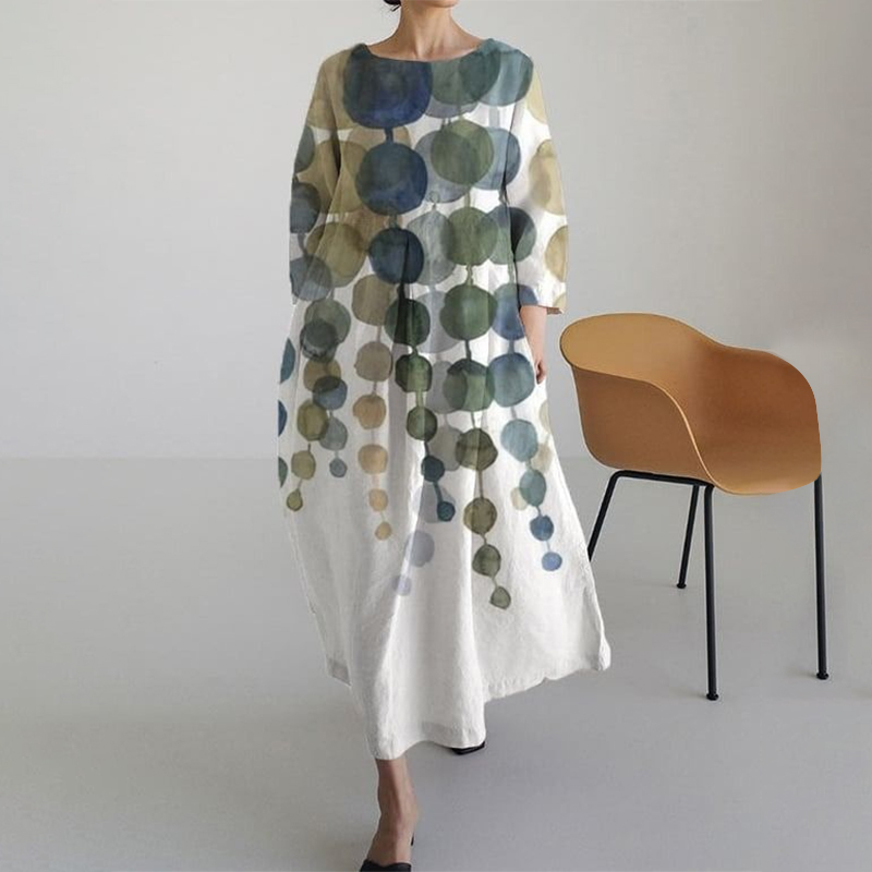 Vintage Geometric Art Linen Blend Maxi Dress