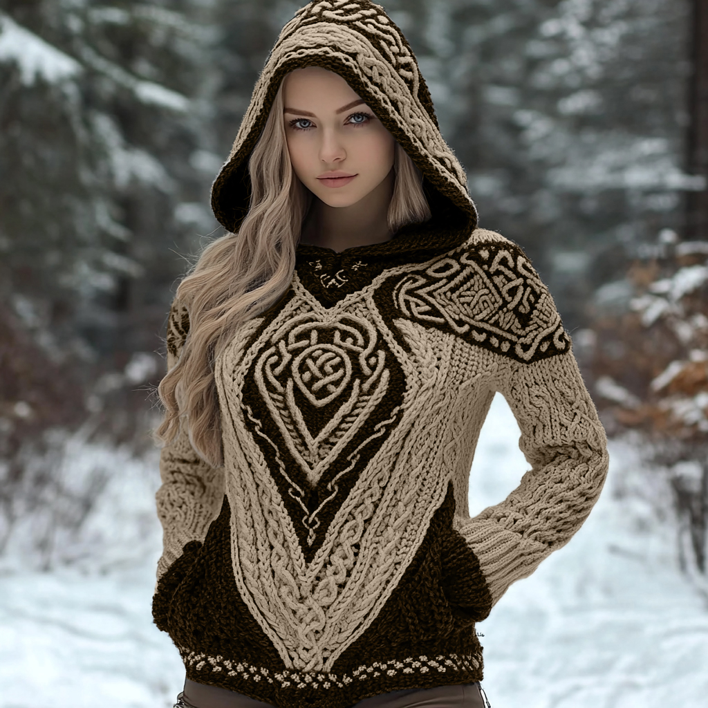 Women's Viking Wolf Style Celtic Thick Hooded Sweater Women's Viking Wolf Style Celtic Thick Hooded Sweater