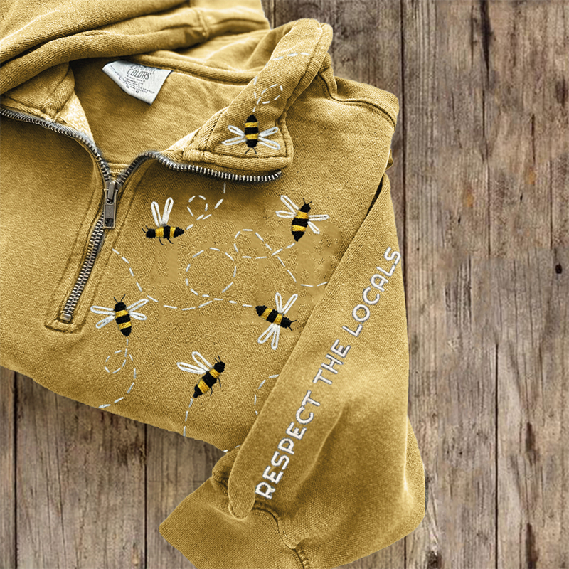 Respect The Locals Flying Bees Embroidered Zip Up Sweatshirt Respect The Locals Flying Bees Embroidered Zip Up Sweatshirt
