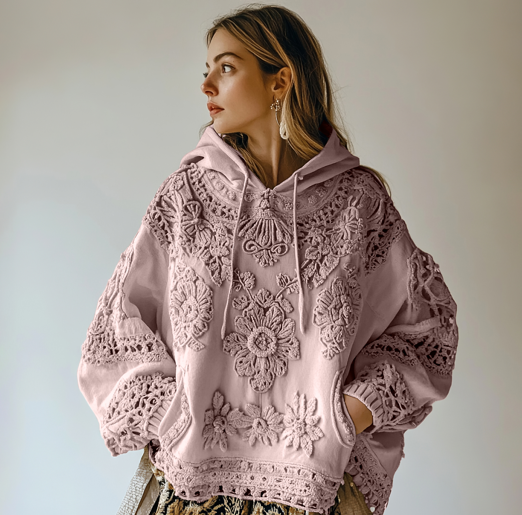 Women's Floral Embroidery Art Casual Cozy Hoodie Women's Floral Embroidery Art Casual Cozy Hoodie