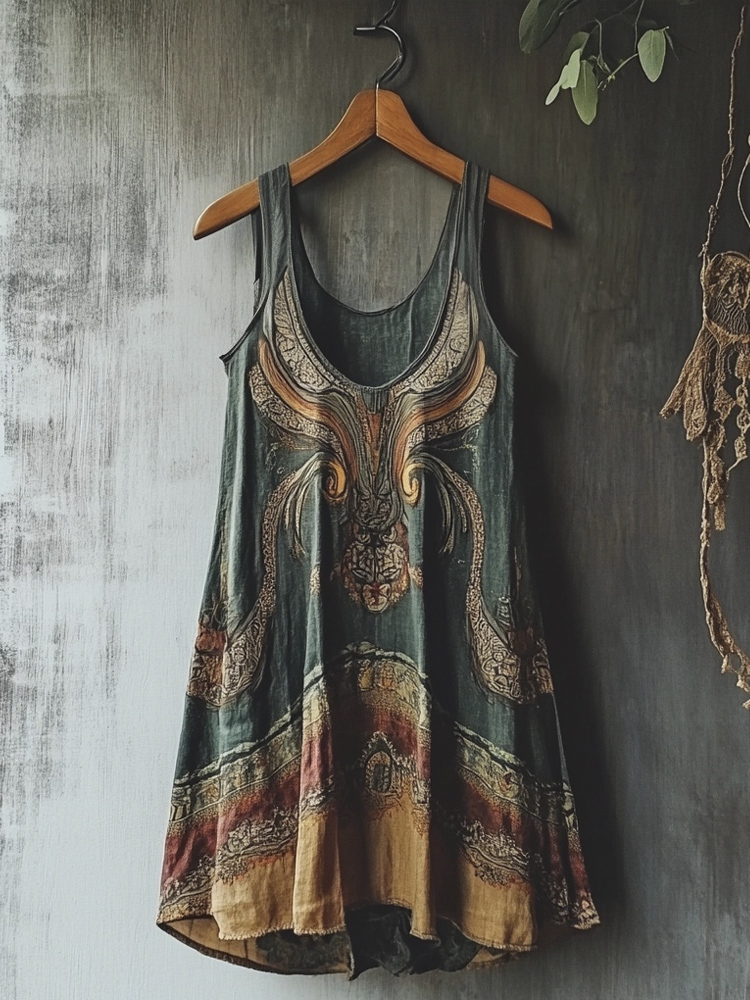 Viking Mystery Vintage Totem Linen Tank Dress