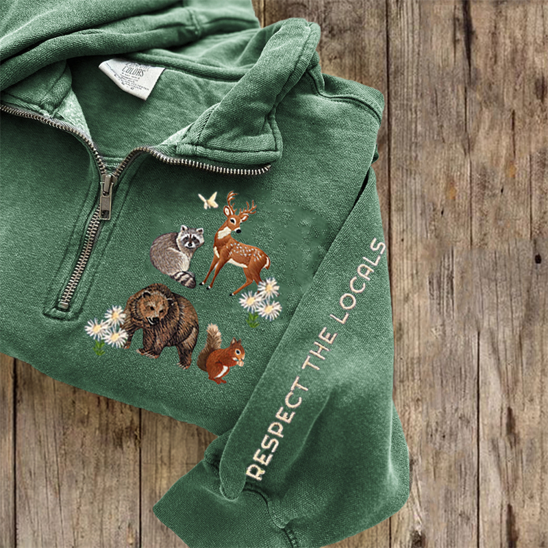 Respect The Locals Protect National Park Embroidered Zip Up Sweatshirt