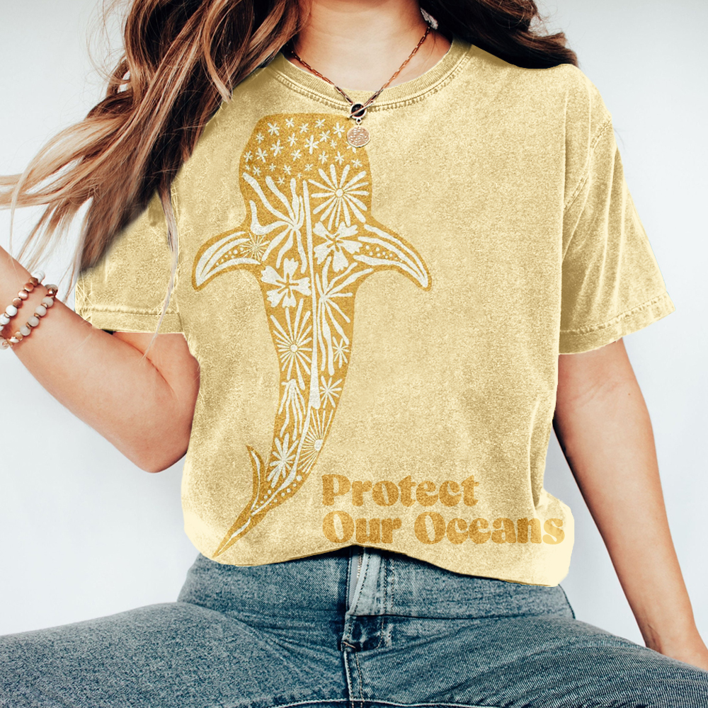 Protect Our Oceans Whale Shark Print Washed T Shirt Protect Our Oceans Whale Shark Print Washed T Shirt