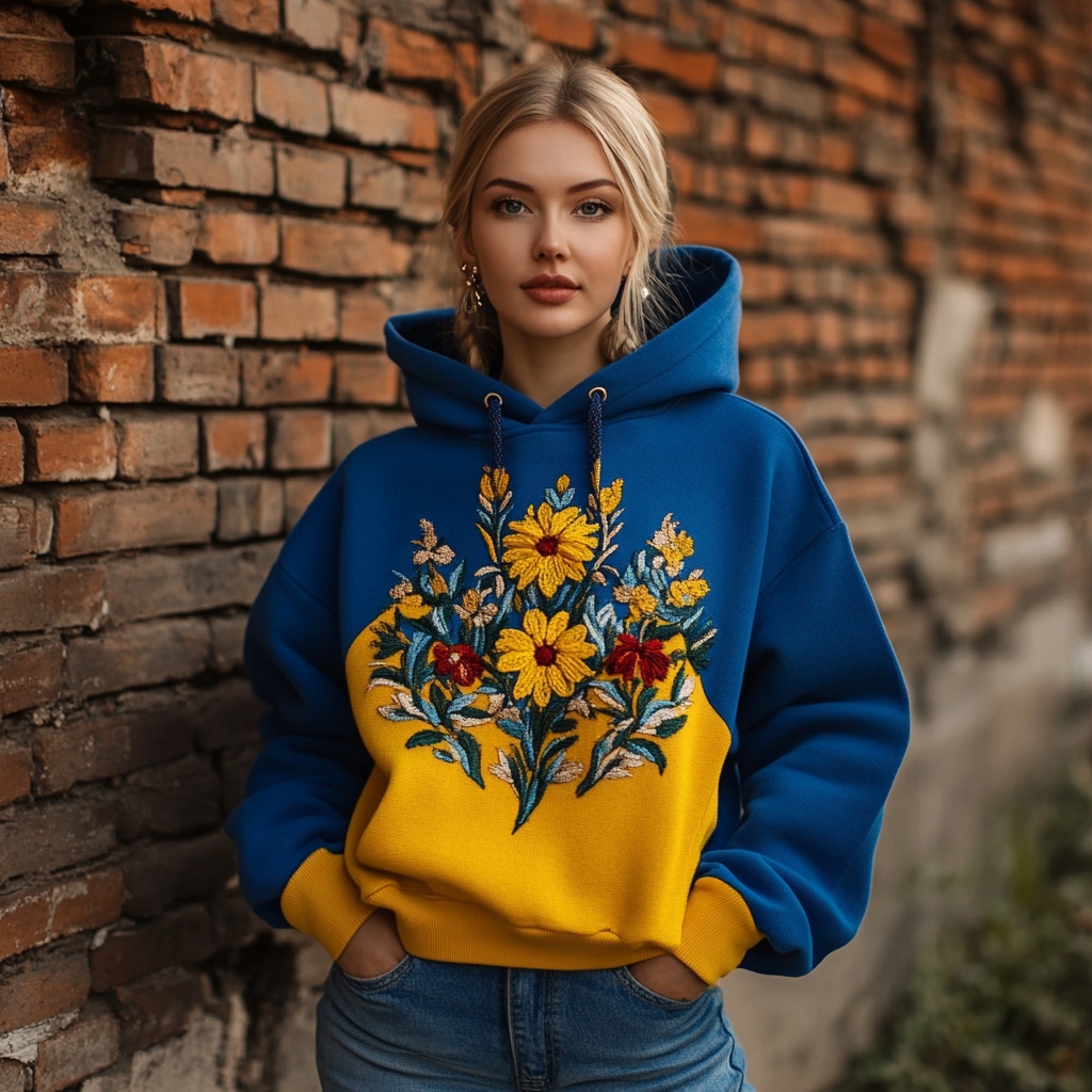 Ukraine Floral Embroidered Casual Hoodie
