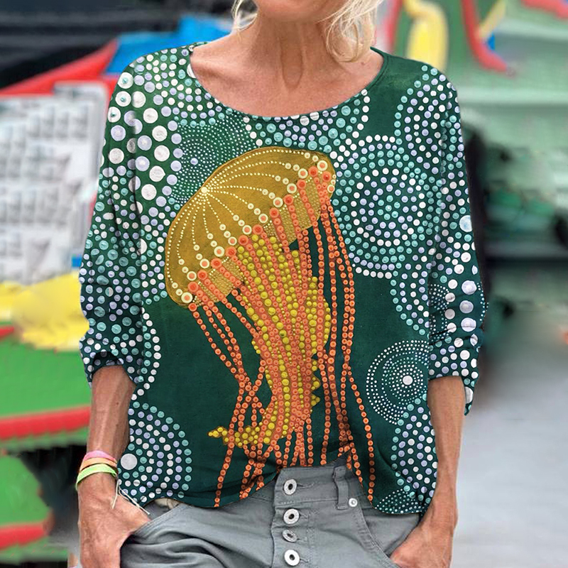Ocean Dot Jellyfish Pattern Women's Linen Shirt Ocean Dot Jellyfish Pattern Women's Linen Shirt