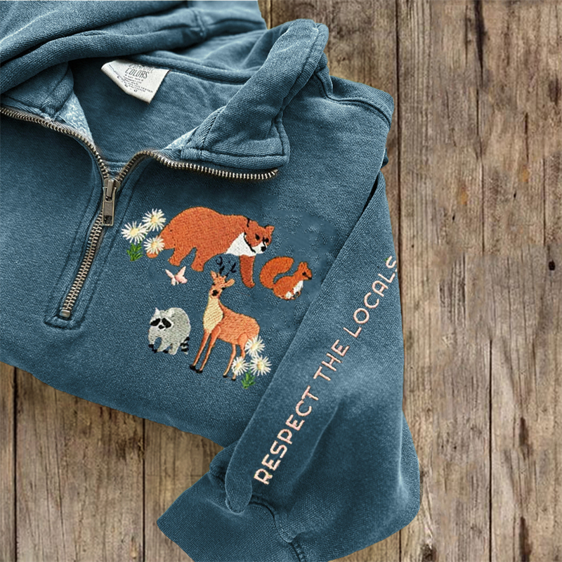 Respect The Locals Protect National Park Embroidered Zip Up Sweatshirt Respect The Locals Protect National Park Embroidered Zip Up Sweatshirt