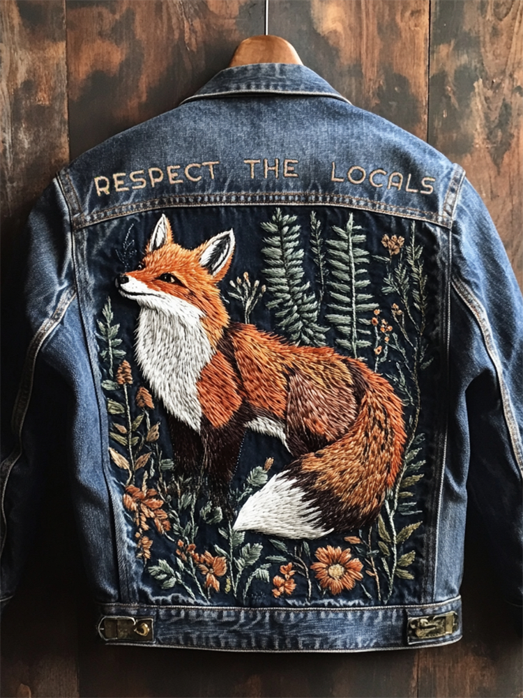 Respect The Locals Forest Fox Embroidered Denim Jacket