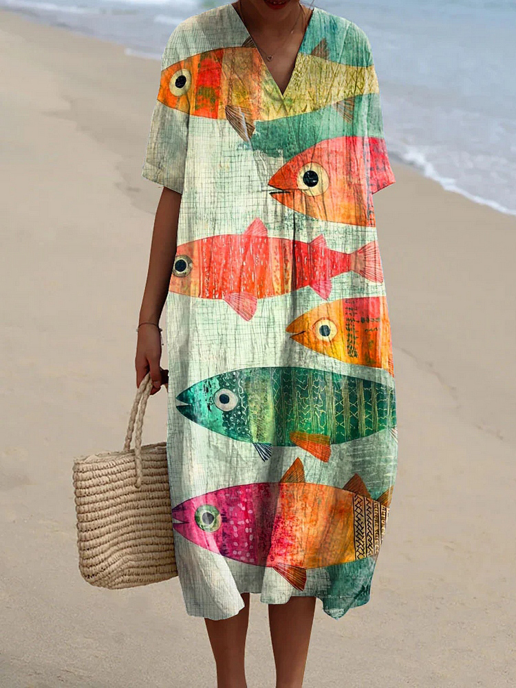 Women's Holiday Series Art Fish Pattern Pattern Casual Flowy Midi Dress