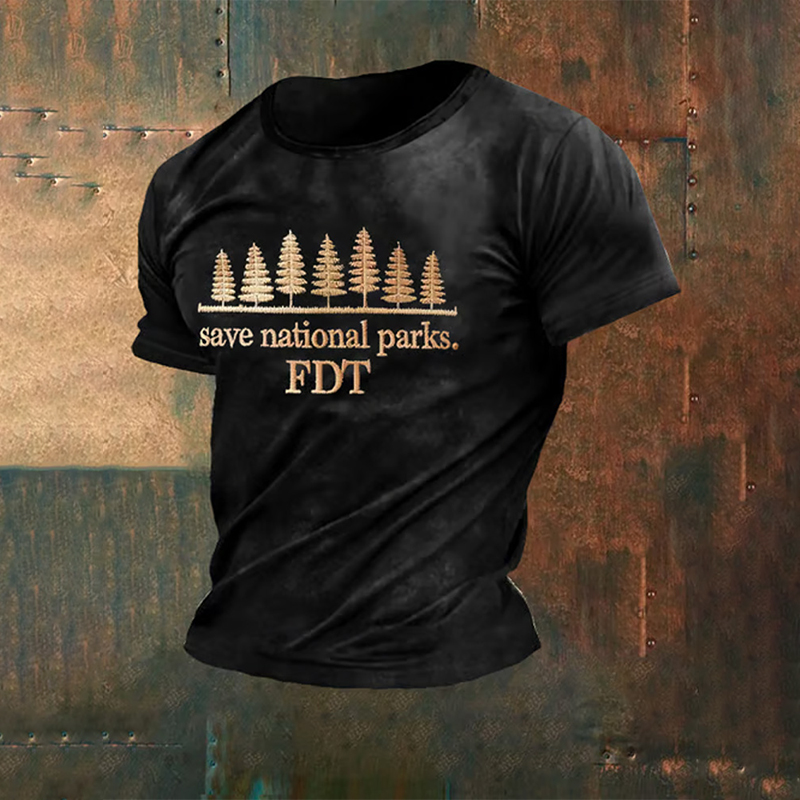 Men's Retro Save National Parks Fdt Printed Casual Crew Neck T-shirt Men's Retro Save National Parks Fdt Printed Casual Crew Neck T-shirt
