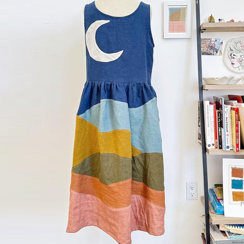 Day & Night Contrast Landscape Colorblock Linen Dress Day & Night Contrast Landscape Colorblock Linen Dress