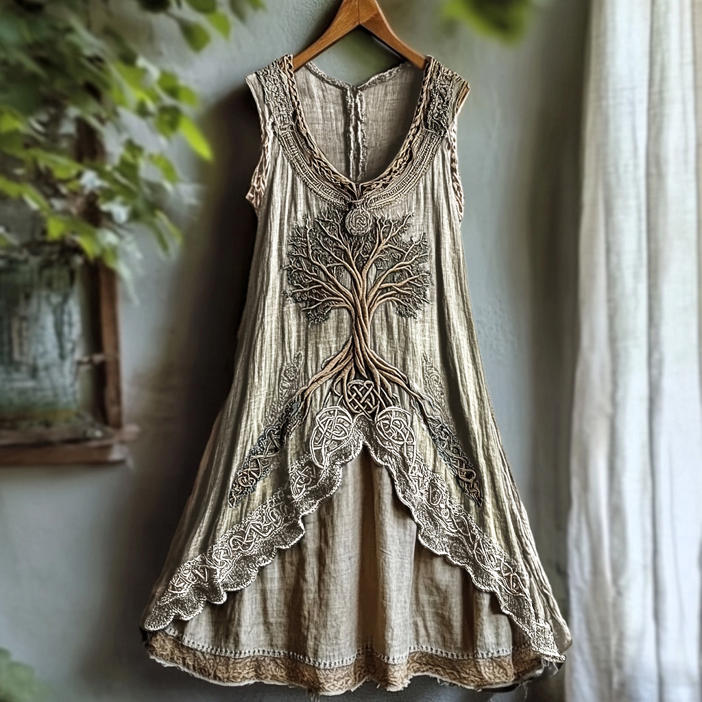 Tribal Viking Life Of Tree Celtic Knot Lace Art Linen Tank Dress Tribal Viking Life Of Tree Celtic Knot Lace Art Linen Tank Dress