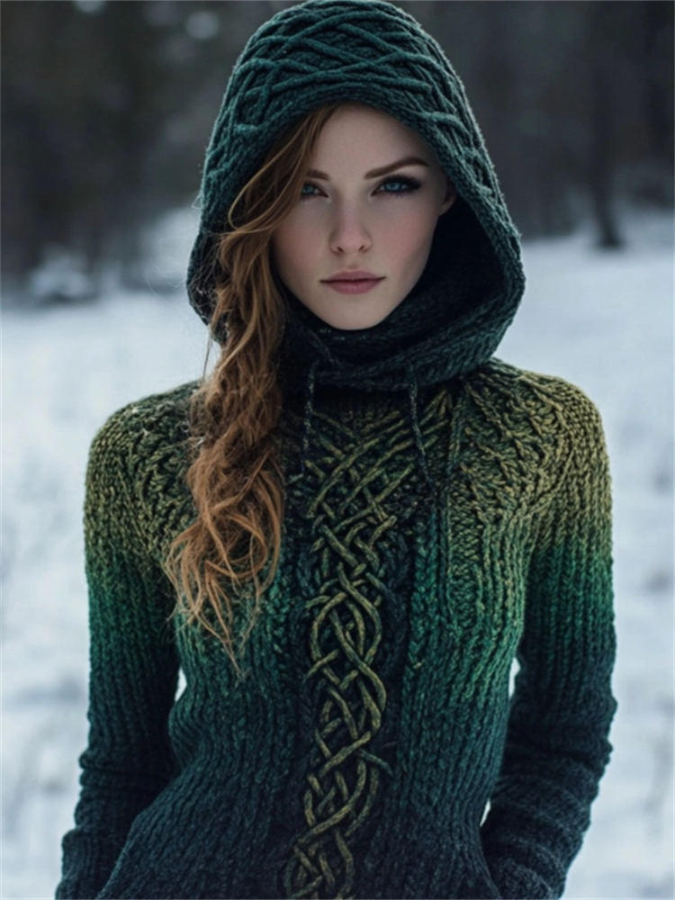 Vintage Celtic Mystical Gradient Cozy Hooded Sweater