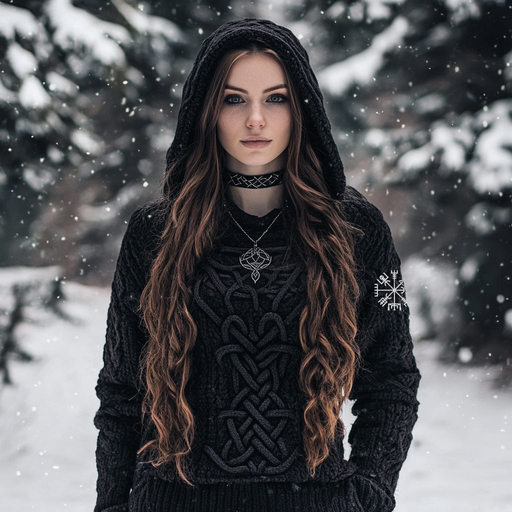 Women's Viking Style Knitted Jacquard Hooded Sweater Women's Viking Style Knitted Jacquard Hooded Sweater