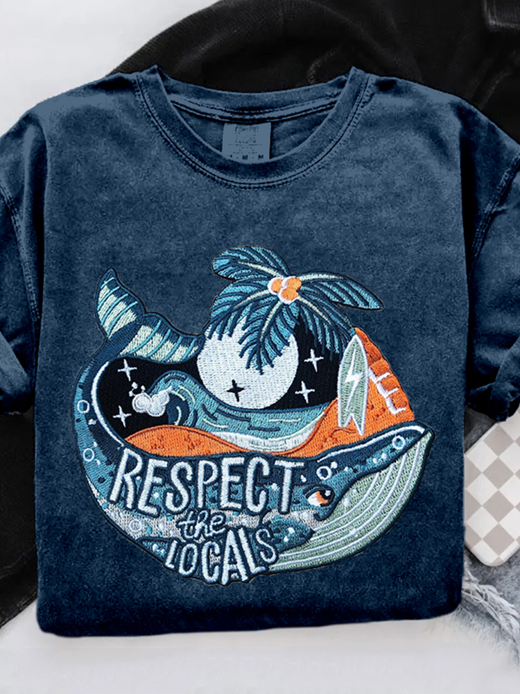 Respect The Locals Ocean Whale Embroidered Cozy T Shirt Respect The Locals Ocean Whale Embroidered Cozy T Shirt