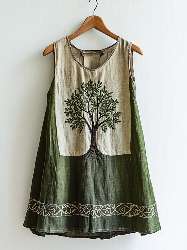 Women's Viking Tree Of Life Celtic Knot Pattern Art Linen Sleeveless Top