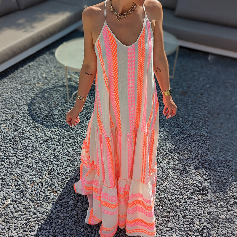 Vintage Geometric Color Block Bohemian Patchwork Sleeveless Colorful Dress Vintage Geometric Color Block Bohemian Patchwork Sleeveless Colorful Dress