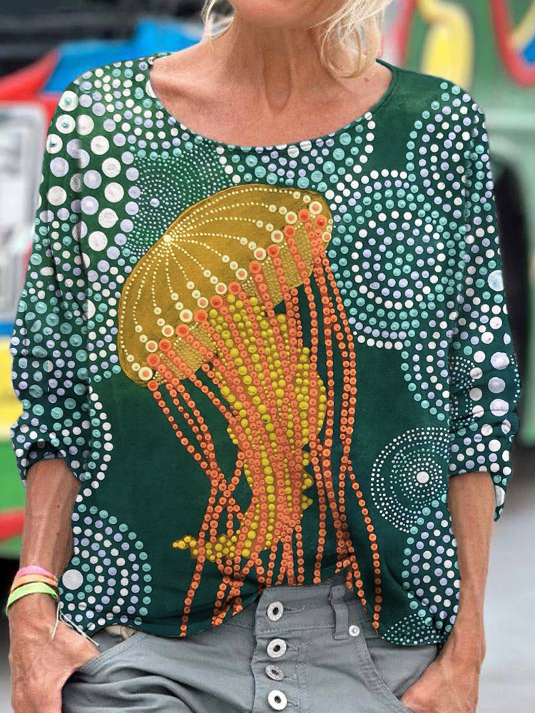 Ocean Dot Jellyfish Pattern Women's Linen Shirt