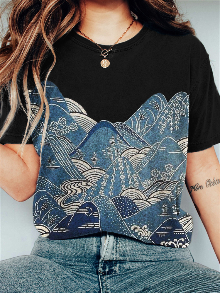 Mountains & Waves Landscape Japanese Art Vintage T Shirt Mountains & Waves Landscape Japanese Art Vintage T Shirt