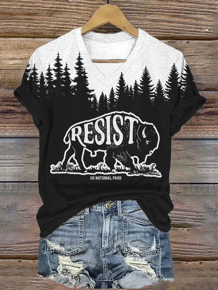 Resist Alt Us National Park Buffalo Forest Contrast T Shirt
