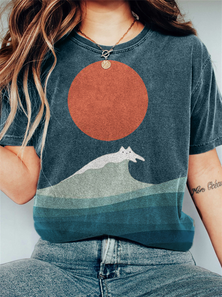 Cat Sea Wave Sunrise Japanese Art Vintage T Shirt Cat Sea Wave Sunrise Japanese Art Vintage T Shirt