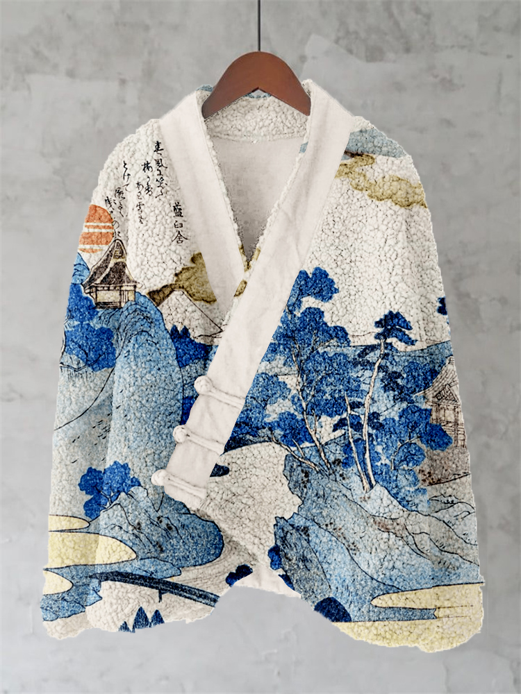 An Evening View Of Fuji Art Fleece Kimono Cardigan