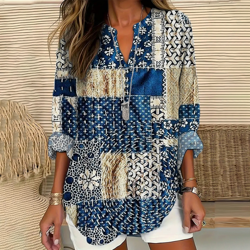 Japanese Botanical Flower Embroidery Women's Linen V-neck Shirt Japanese Botanical Flower Embroidery Women's Linen V-neck Shirt