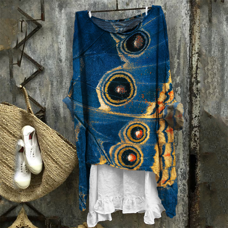 Butterfly Wings Inspired Art Flowy Linen Blend Tunic Butterfly Wings Inspired Art Flowy Linen Blend Tunic