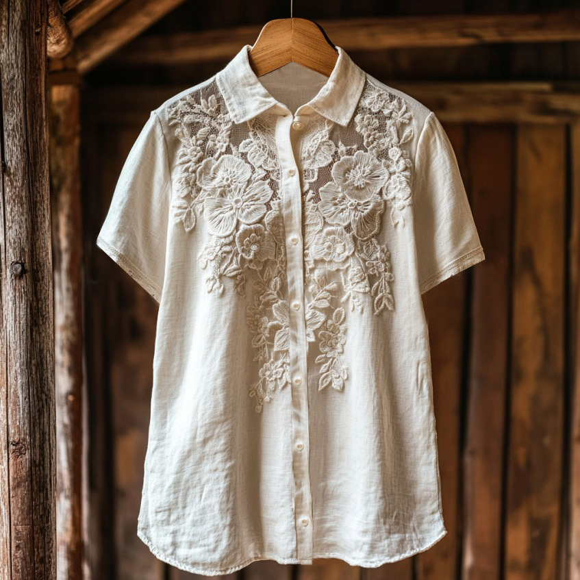 Women's Retro Floral Lace Embroidery Art Shirt Women's Retro Floral Lace Embroidery Art Shirt
