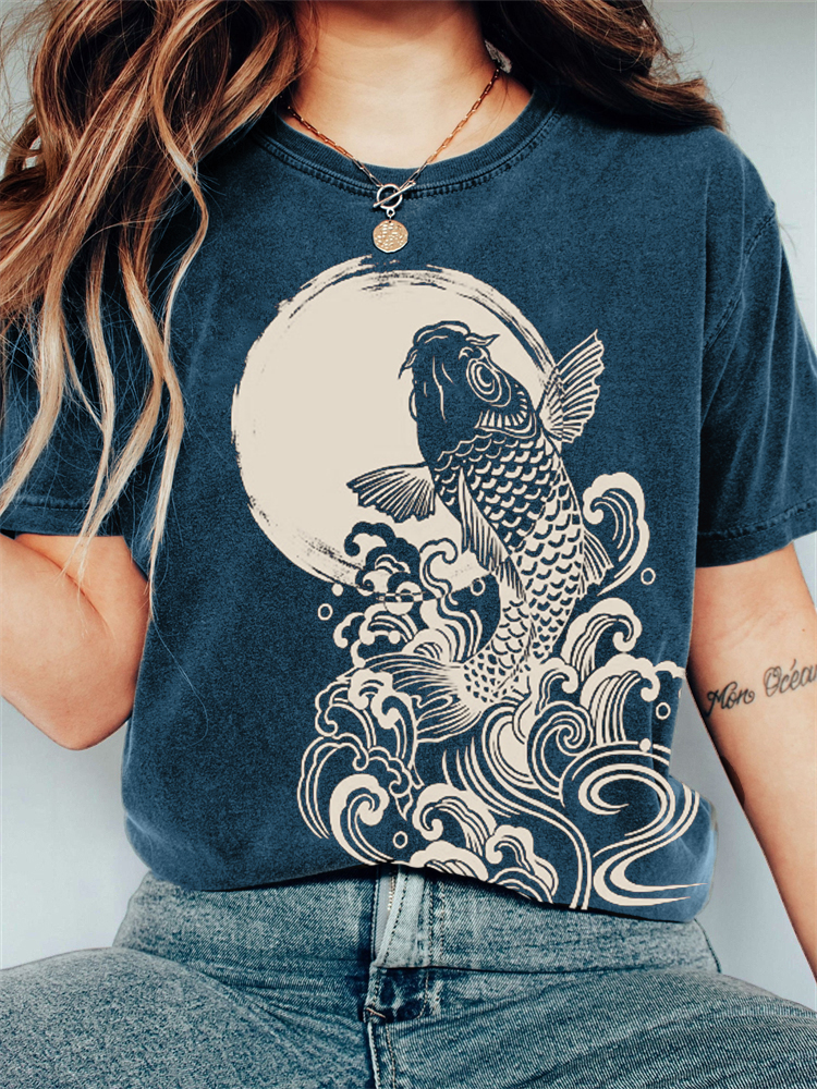 Carp Jump Sunrise Japanese Art Vintage T Shirt Carp Jump Sunrise Japanese Art Vintage T Shirt