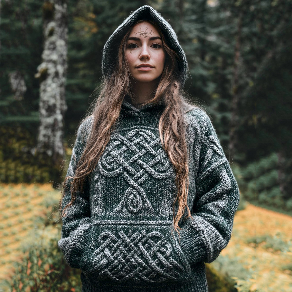 Women's Viking Tribal Tree Of Life Celtic Jacquard Hooded Sweater Women's Viking Tribal Tree Of Life Celtic Jacquard Hooded Sweater