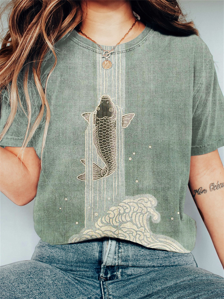 Upstream Carp Japanese Art Comfy T Shirt