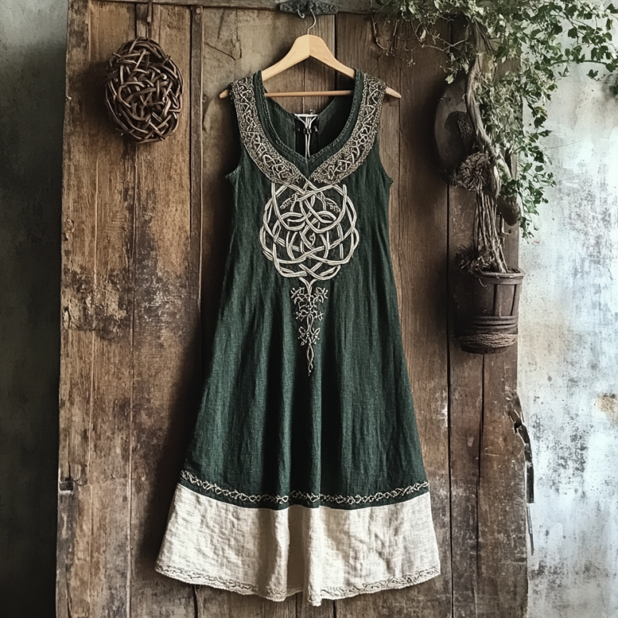 Vintage Viking Tree Of Life Art Linen V-neck Dre Ss Vintage Viking Tree Of Life Art Linen V-neck Dre Ss