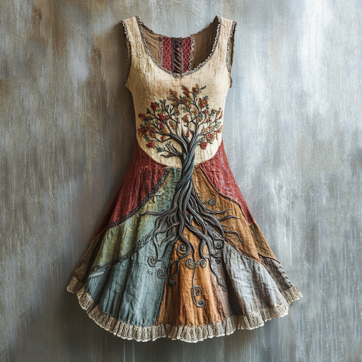 Viking Tree Of Life Lace Art Linen Tank Dress Viking Tree Of Life Lace Art Linen Tank Dress
